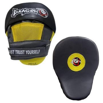 DragonDo 40011-P Professionelle Focus Pads Boxpratzen Set (Paar) – Gelb/Schwarz – Stoßdämpfende Gekrümmte Schlagpolster für Boxen, Kickboxen & MMA – Hochwertiges