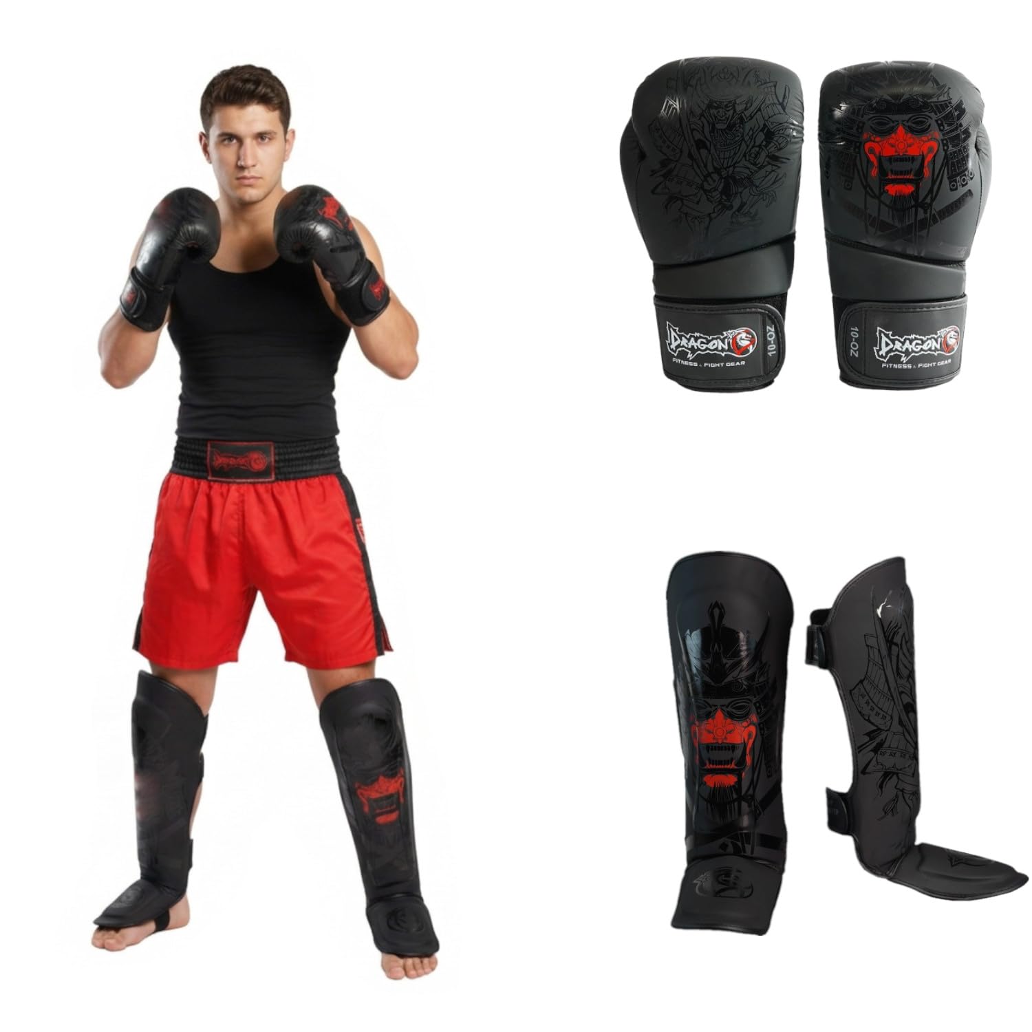 Dragon do 30115-P Boxen Kickboxen Set Boxhandschuhe 8-16 oz Schienbeinschoner Profi Ausrüstung