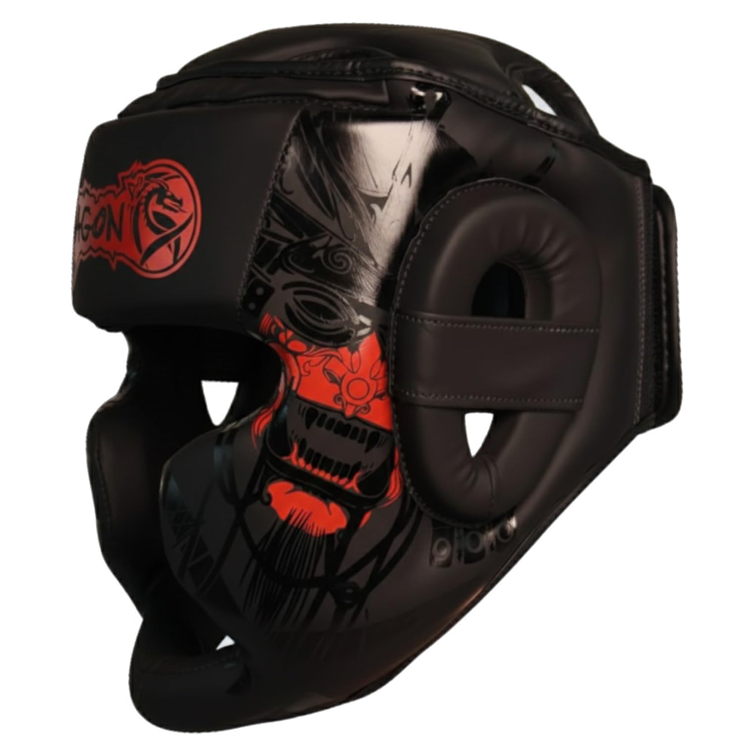 Dragon do 11747-P Yakuza Schwarz Black Kopfschutz für Kickboxen, Kampfsport MMA Training Hochwertiges Kunstleder Kopfschützer für Sparring, Boxen, Muay Thai, Karate