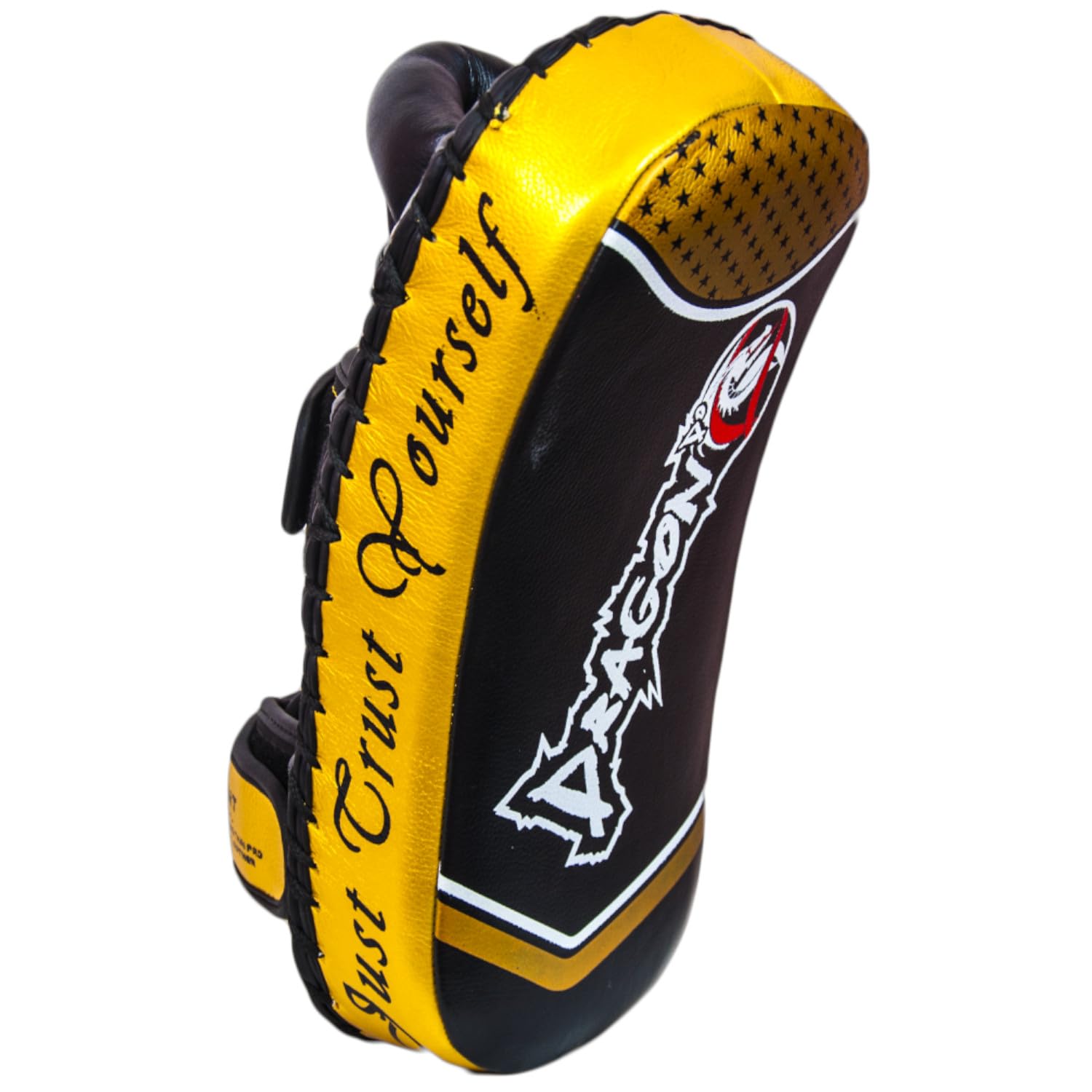 Dragon do 40375-L Slant Professional Thai Pad Set (Paar) Handgefertigtes Echtes Rindsleder im Edlen Schwarz-Gold Design – Ergonomisches Slant-Schlagpolster für Muay