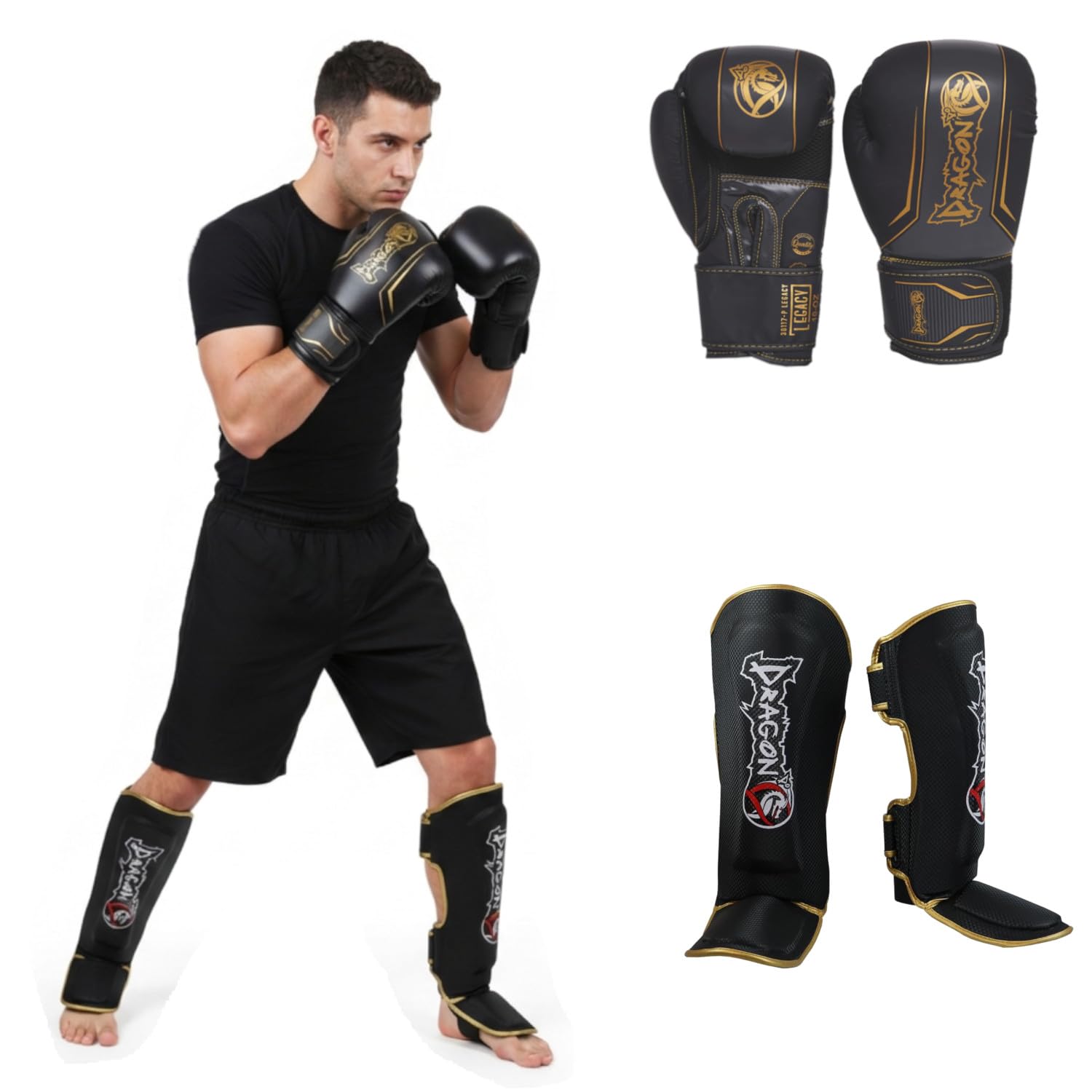 Dragon do 30115-P Boxen Kickboxen Set Boxhandschuhe 8-16 oz Schienbeinschoner Profi Ausrüstung