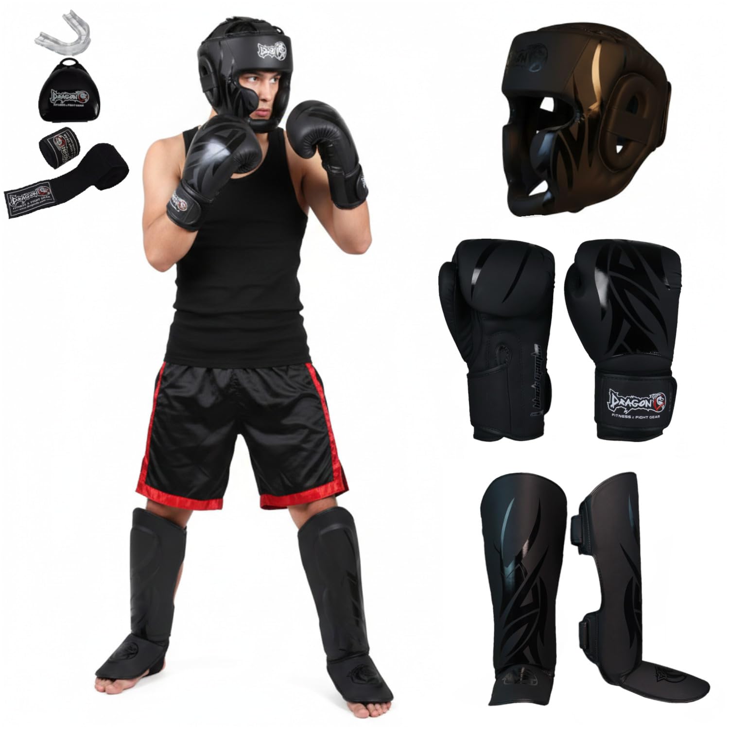 Dragon do Mamba Box-Set Profi Boxhandschuhe einzeln im Set 2,3,5er Schienbeinschoner Kopfschutz Bandagen Zahnschutz