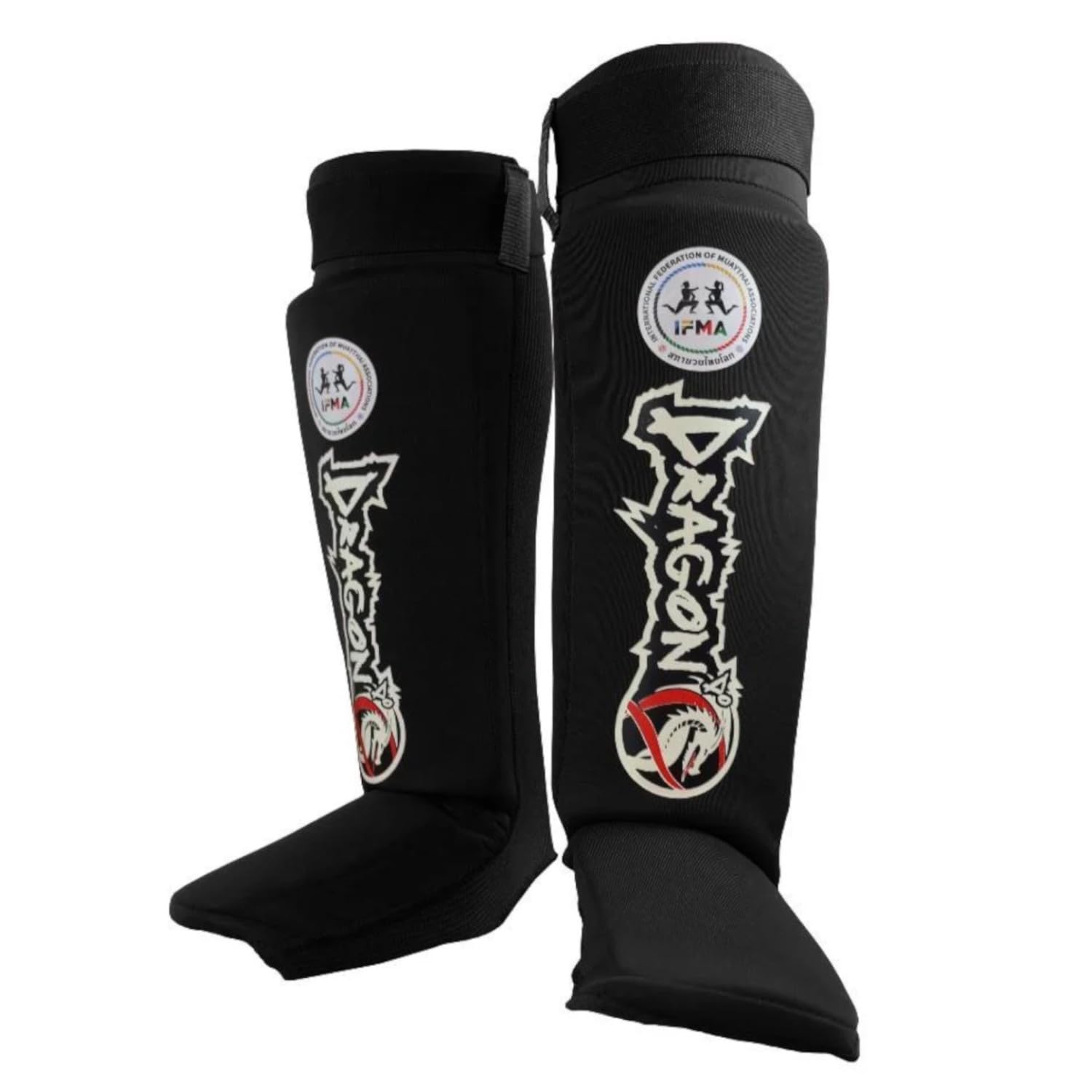 DragonDo 40610 IFMA Approved Neopren Schienbeinschützer & Spannschutz - Professioneller Muay Thai & Kickboxen Beinschutz - rutschfest, Stoßfest & Offizielle Wettkampfqualität