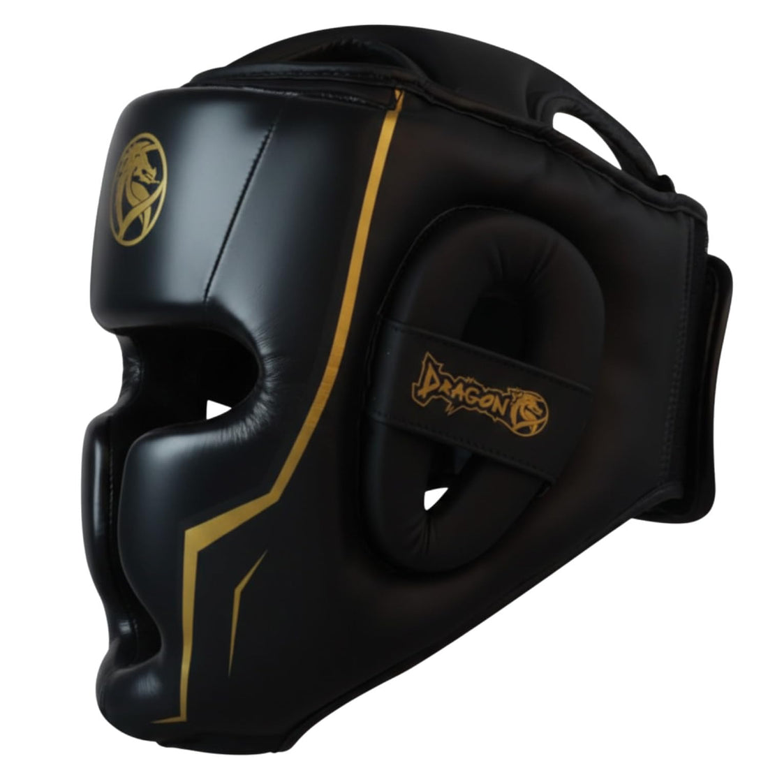Dragon do 11748-P Legacy Schwarz Black Kopfschutz für Kickboxen, Kampfsport MMA Training Hochwertiges Kunstleder Kopfschützer für Sparring, Boxen, Muay Thai, Karate