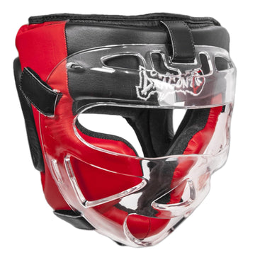 Dragon 11750-L Leder Kopfschutz mit abnehmbarem Visier Professioneller Boxhelm für Sparring, MMA, Muay Thai Kickboxen Fullface Gesichtsschutz Echtleder (L)