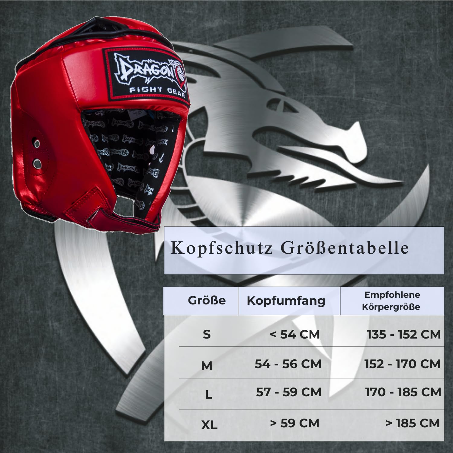 Dragondo 11785-P Kopfschutz für Kickboxen & Muay Thai – Geschlossener Boxhelm mit Wangen- und Oberkopfschutz, CE-Zertifiziert, Schwarz/Rot/Blau (Rot, L)