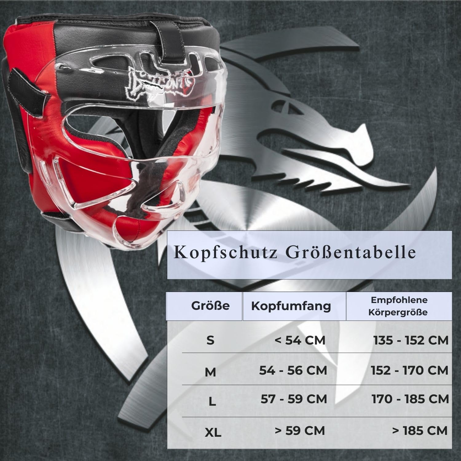 Dragon 11750-L Leder Kopfschutz mit abnehmbarem Visier Professioneller Boxhelm für Sparring, MMA, Muay Thai Kickboxen Fullface Gesichtsschutz Echtleder (L)
