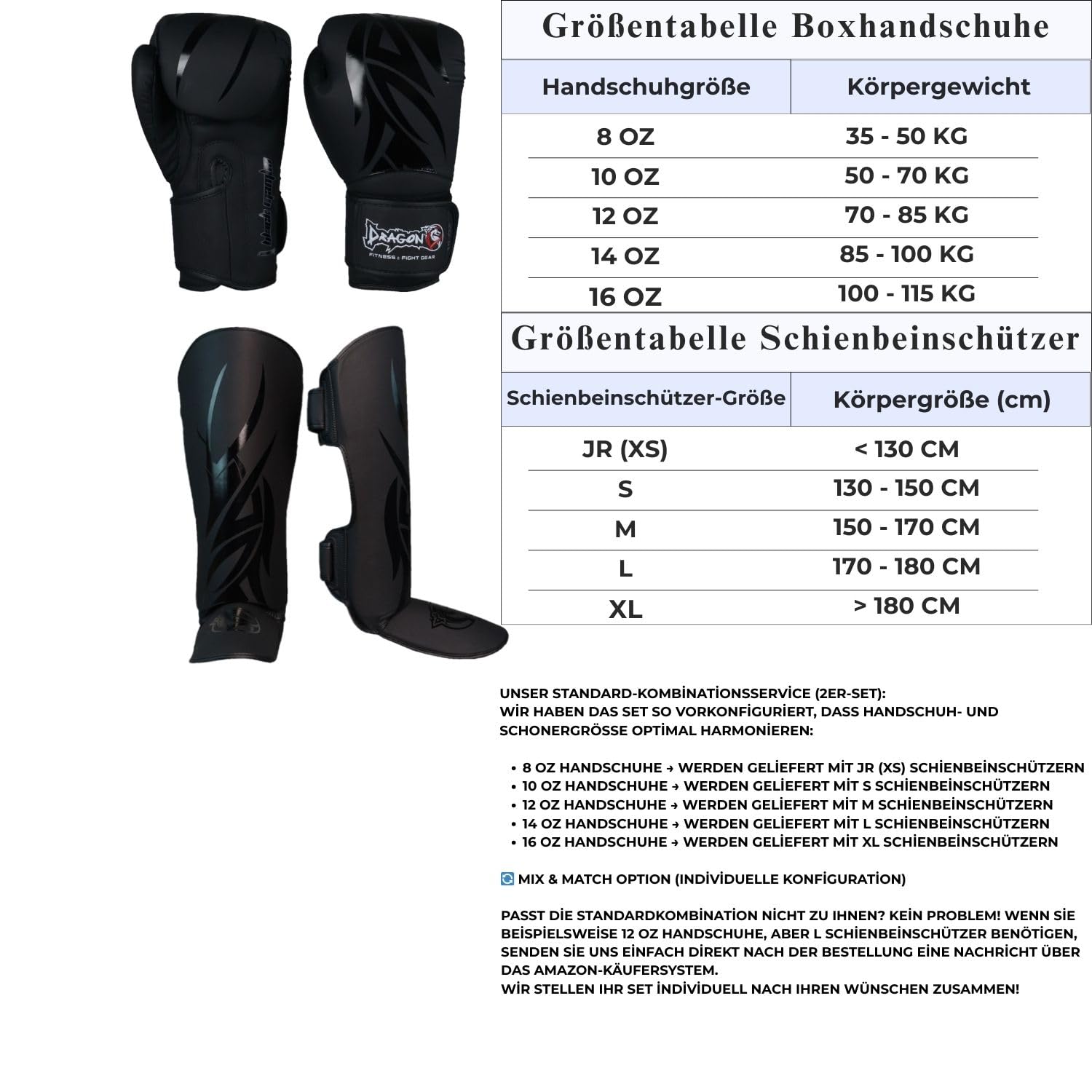Dragon do Mamba Box-Set Profi Boxhandschuhe einzeln im Set 2,3,5er Schienbeinschoner Kopfschutz Bandagen Zahnschutz