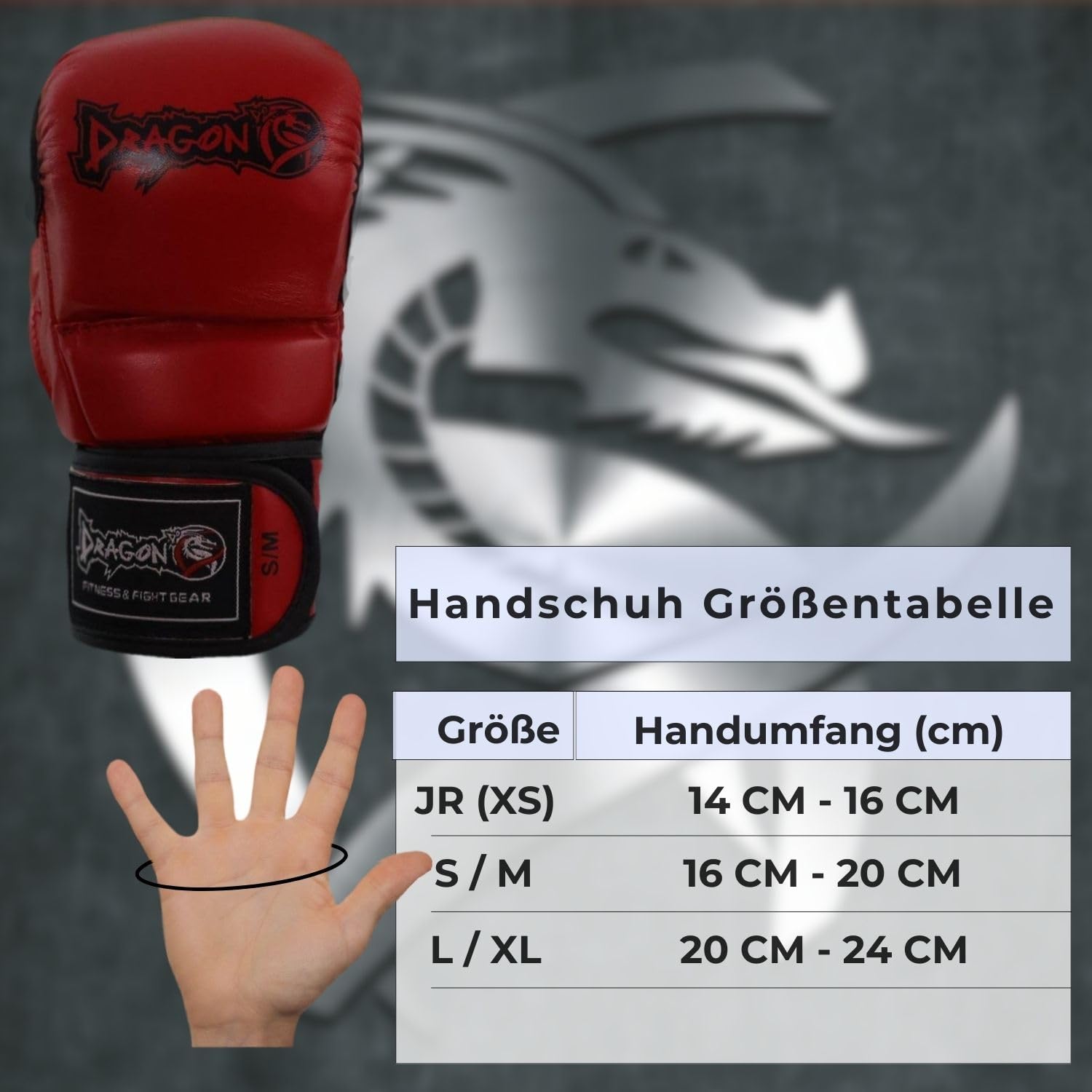 Dragon do MMA Handschuhe 30255-P Tornado Kampfsport Handschuhe mit Daumenschutz Grappling, Sparring, Boxsack Muay Thai Kunstleder Herren Damen Schwarz Rot Blau (Rot