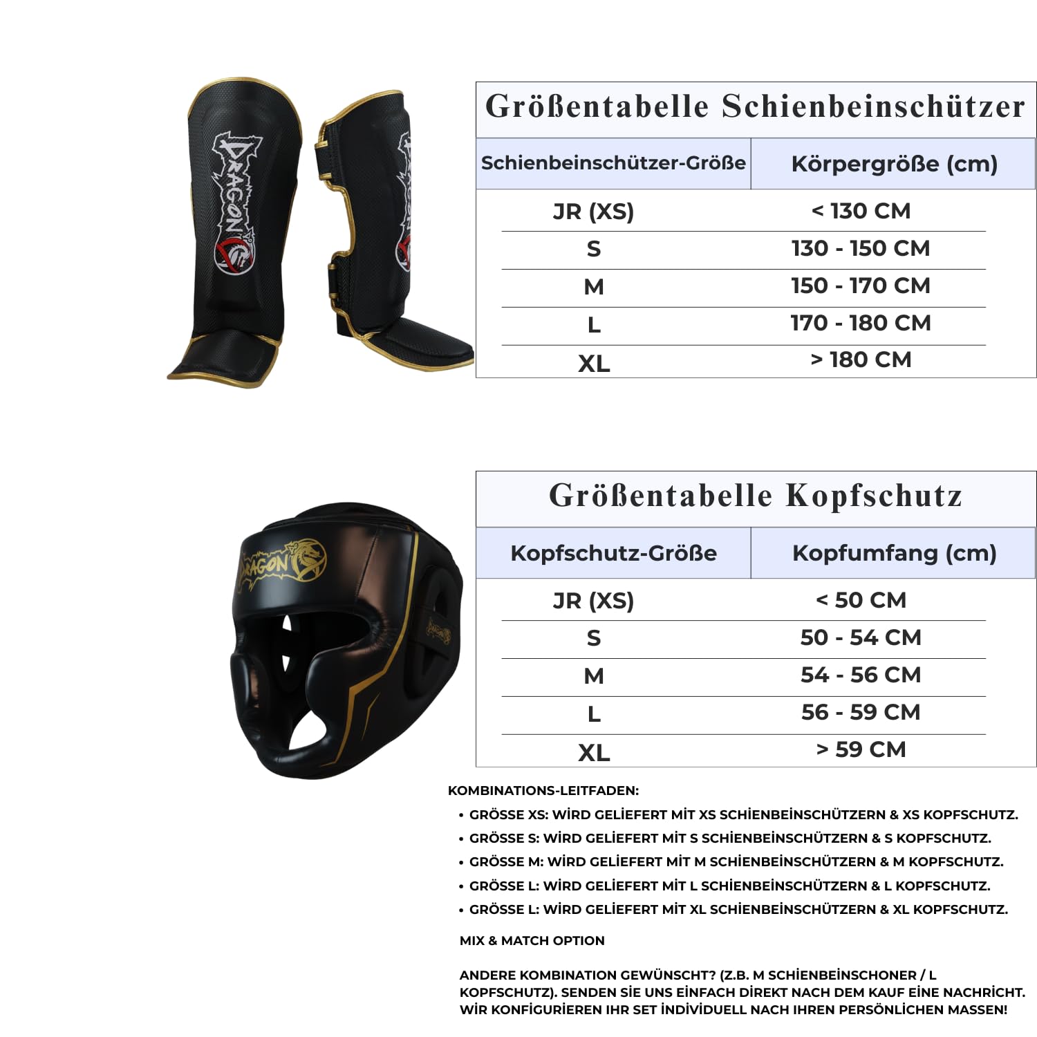 Dragon do Legacy Sparring-Set: Profi Full-Face Kopfschutz Ergonomische Schienbeinschoner Premium Kampfsport Schutzausrüstung für MMA, Muay Thai, Kickboxen Schwarz/Gold