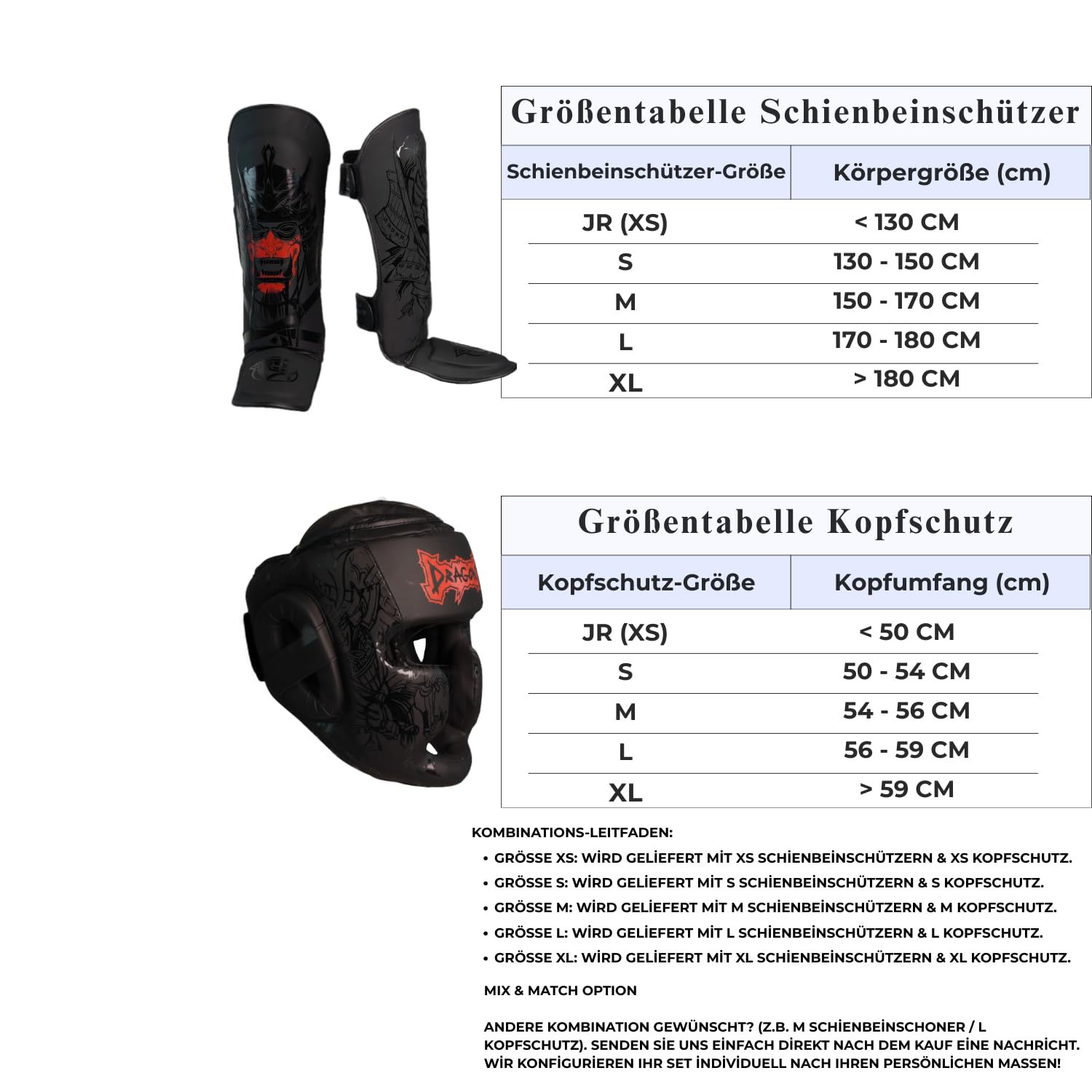 Dragon do Yakuza Sparring-Set: Professioneller Full-Face Kopfschutz (11747) Ergonomische Schienbeinschoner (40724) Premium Samurai Design Equipment für MMA, Muay