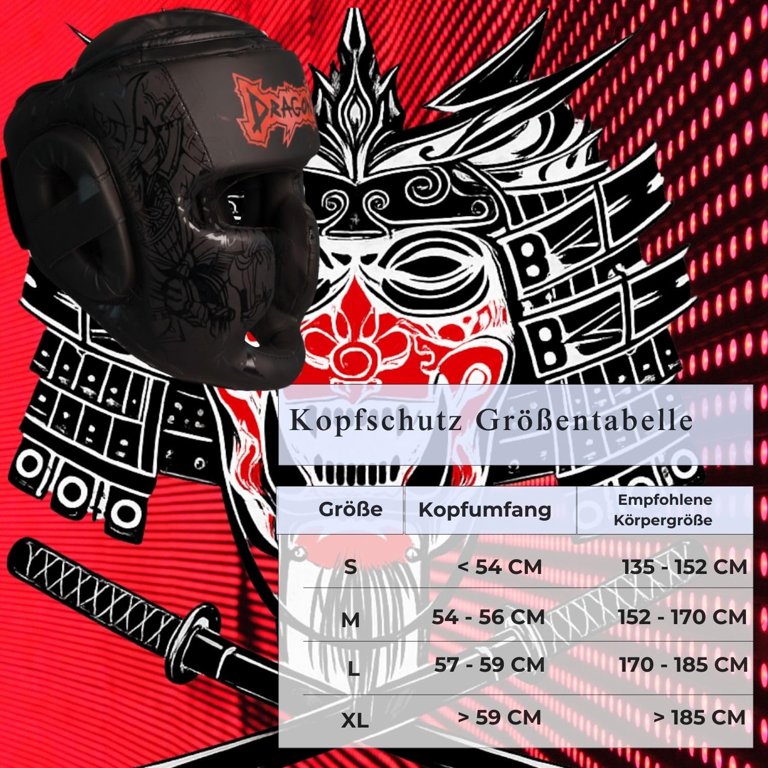 Dragon do 11747-P Yakuza Schwarz Black Kopfschutz für Kickboxen, Kampfsport MMA Training Hochwertiges Kunstleder Kopfschützer für Sparring, Boxen, Muay Thai, Karate