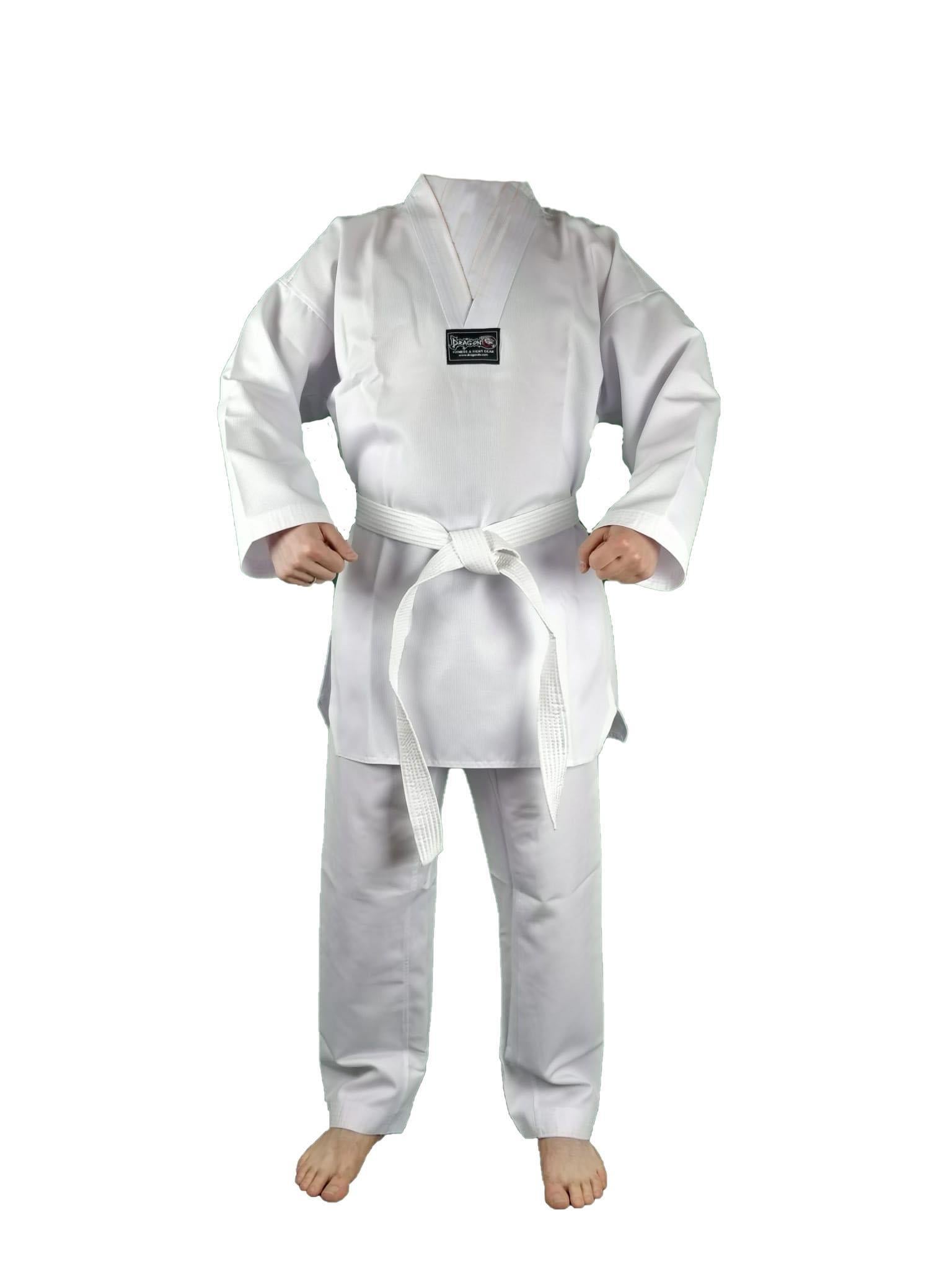 DragonDo 10013 Taekwondo-Uniform Basic 2.0, gerippter Taekwondo-Dobok mit weißem Kragen
