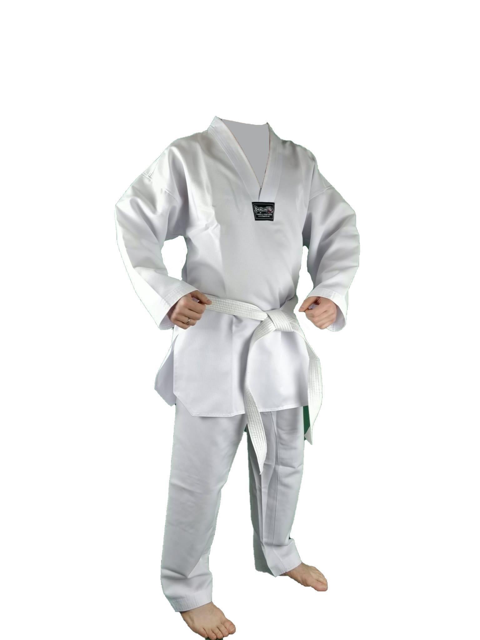 DragonDo 10013 Taekwondo-Uniform Basic 2.0, gerippter Taekwondo-Dobok mit weißem Kragen