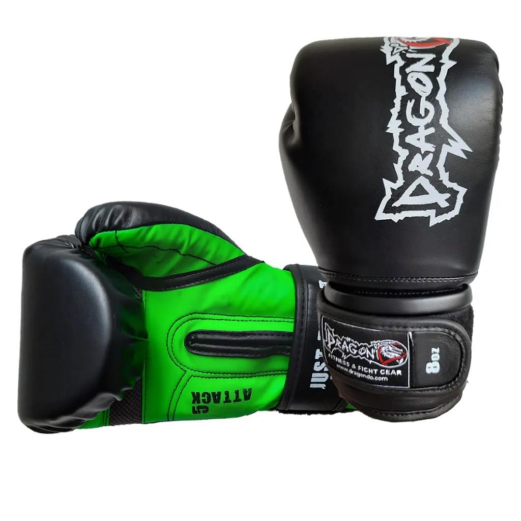 DragonDo 30095-P Attack 5 Boxhandschuhe, schwarze Muay Thai Kickboxhandschuhe