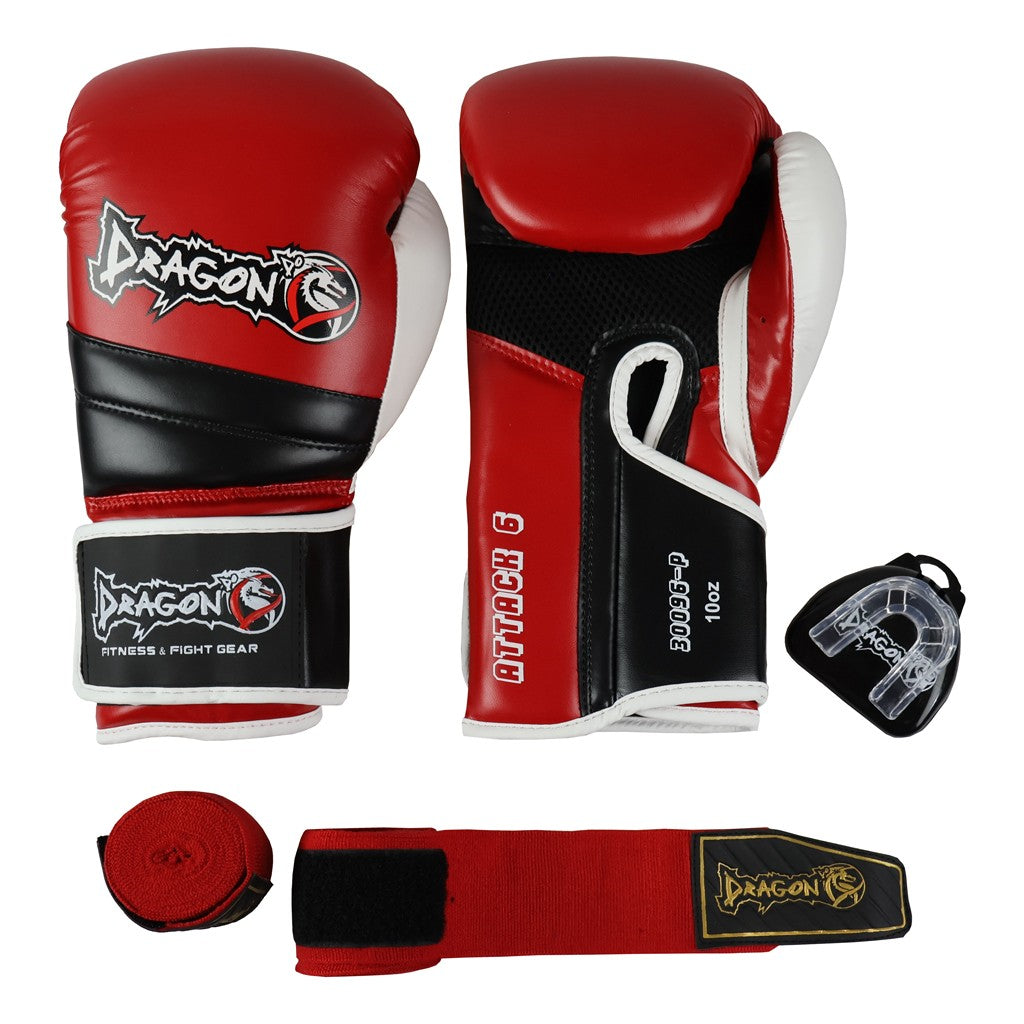 Dragon do 30096-P Attack-6 Boxhandschuhe-Set (Handschuhe + Bandage + Mundschutz)