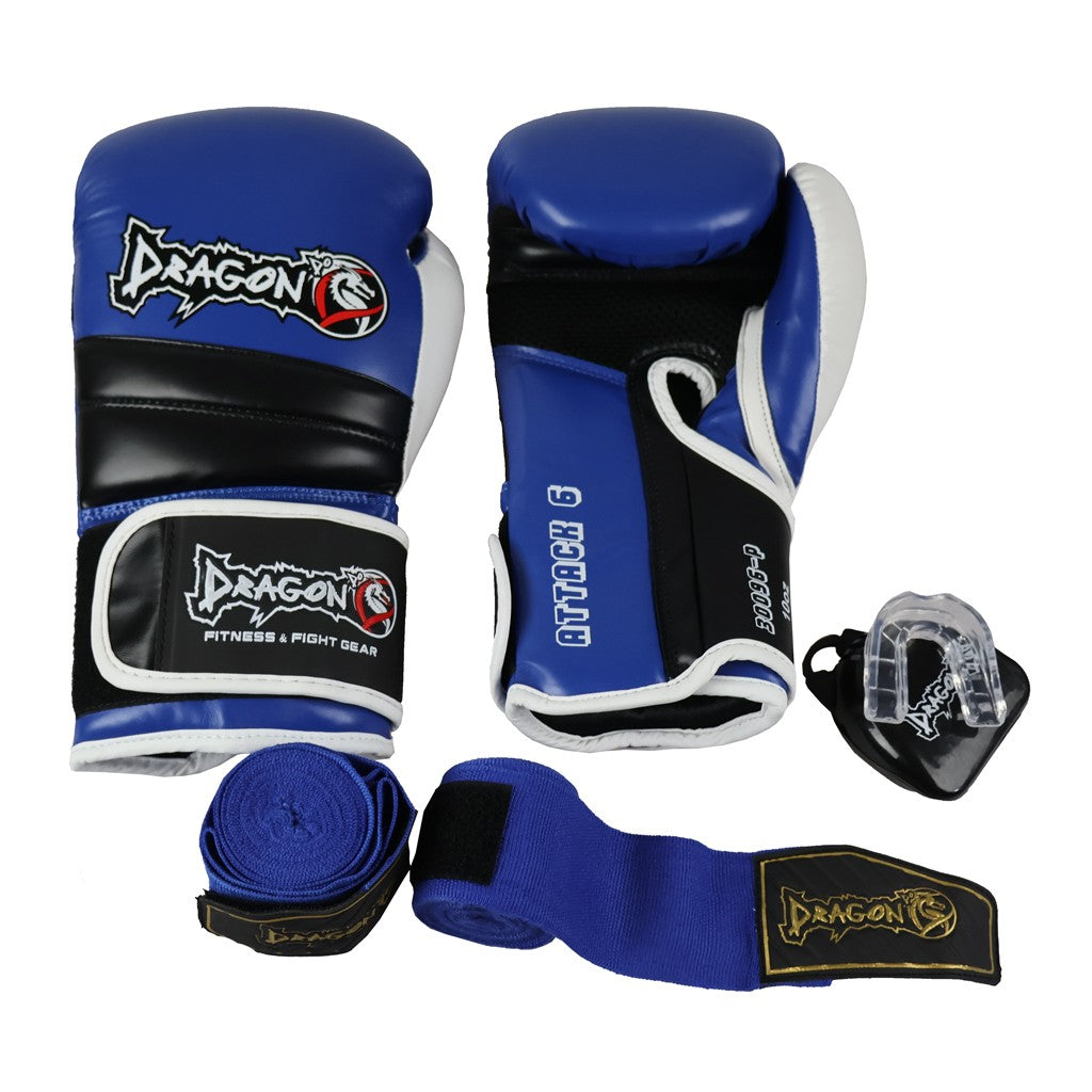Dragon do 30096-P Attack-6 Boxhandschuhe-Set (Handschuhe + Bandage + Mundschutz)