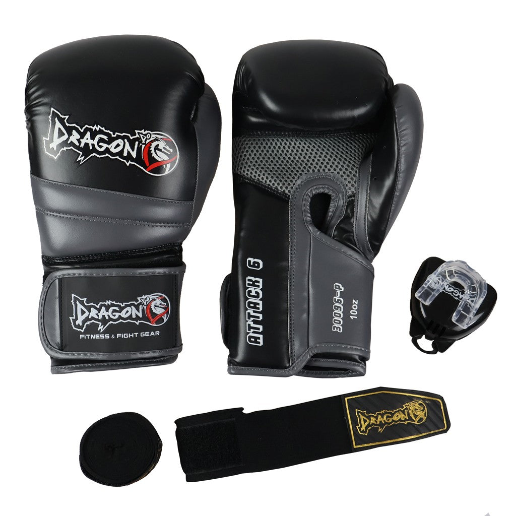 Dragon do 30096-P Attack-6 Boxhandschuhe-Set (Handschuhe + Bandage + Mundschutz)