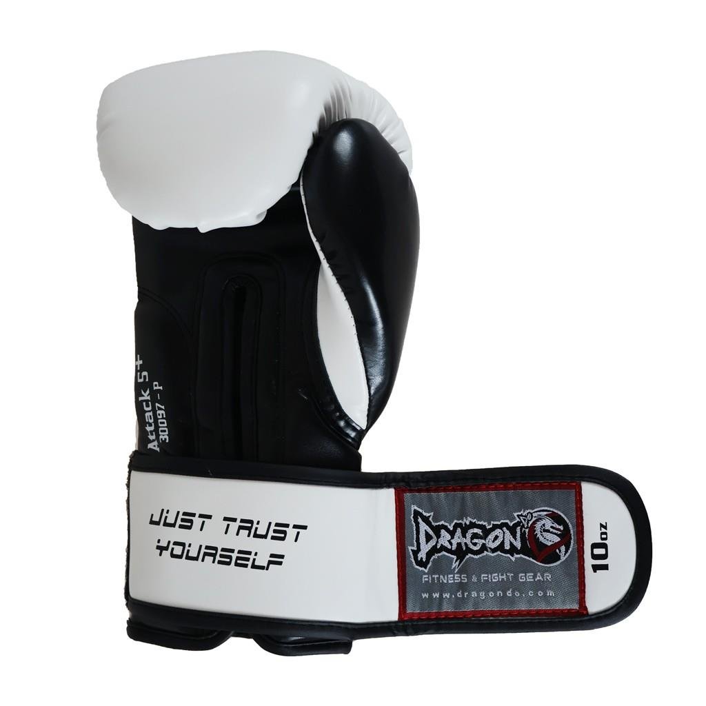 DragonDo 30097-P Attack-5 Plus Boxhandschuhe, weiß, Muay Thai Kickboxhandschuhe