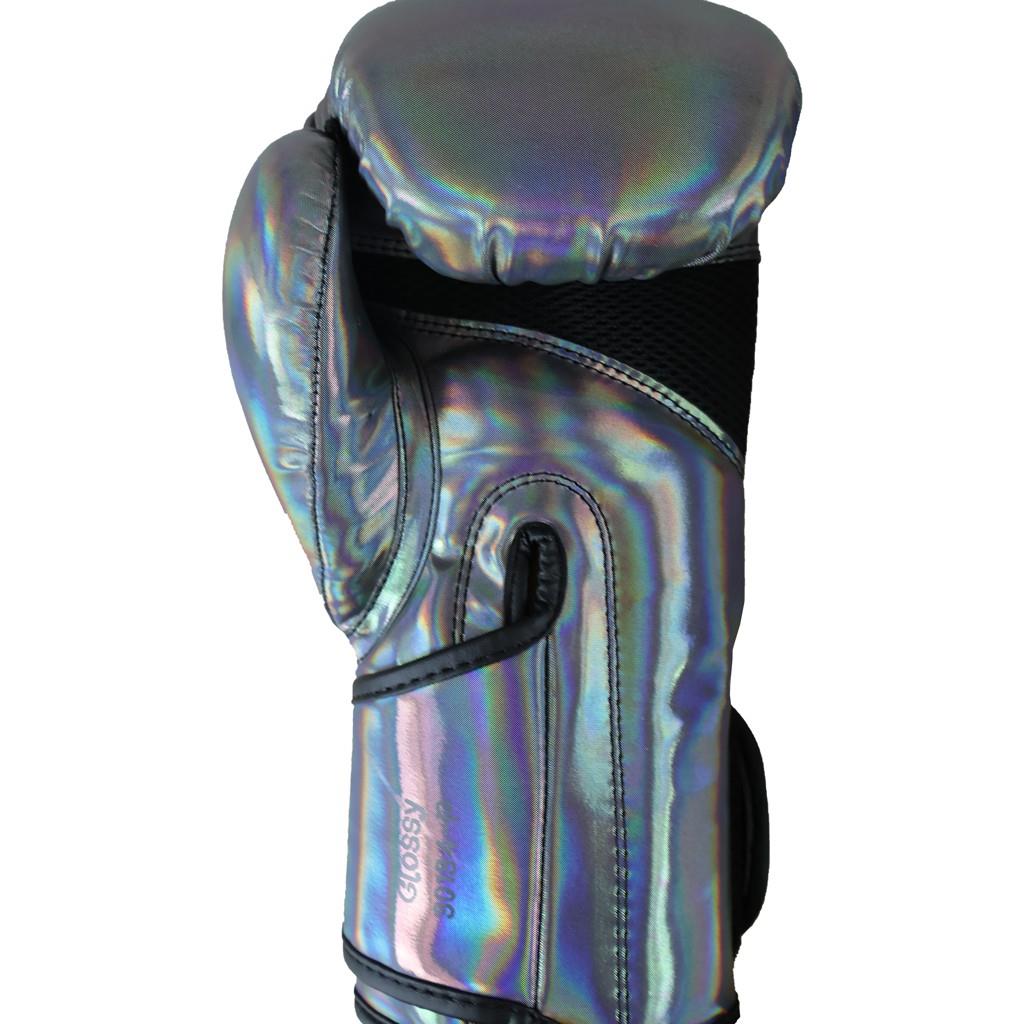 DragonDo 30134-P Glänzende Boxhandschuhe, Glänzende graue Kickbox- und Muay-Thai-Handschuhe