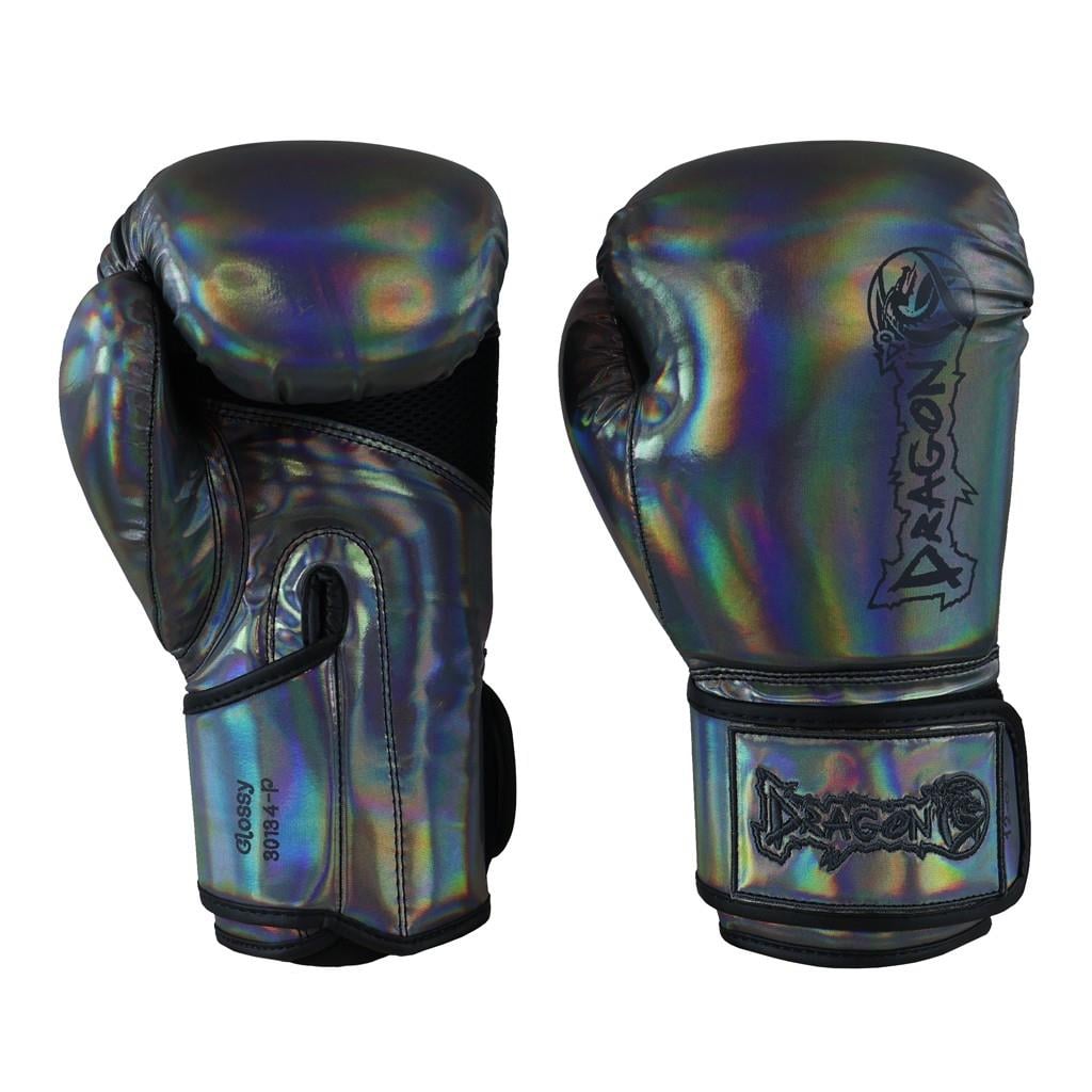 DragonDo 30134-P Glänzende Boxhandschuhe, Glänzende graue Kickbox- und Muay-Thai-Handschuhe