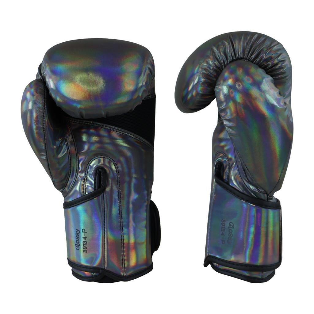 DragonDo 30134-P Glänzende Boxhandschuhe, Glänzende graue Kickbox- und Muay-Thai-Handschuhe