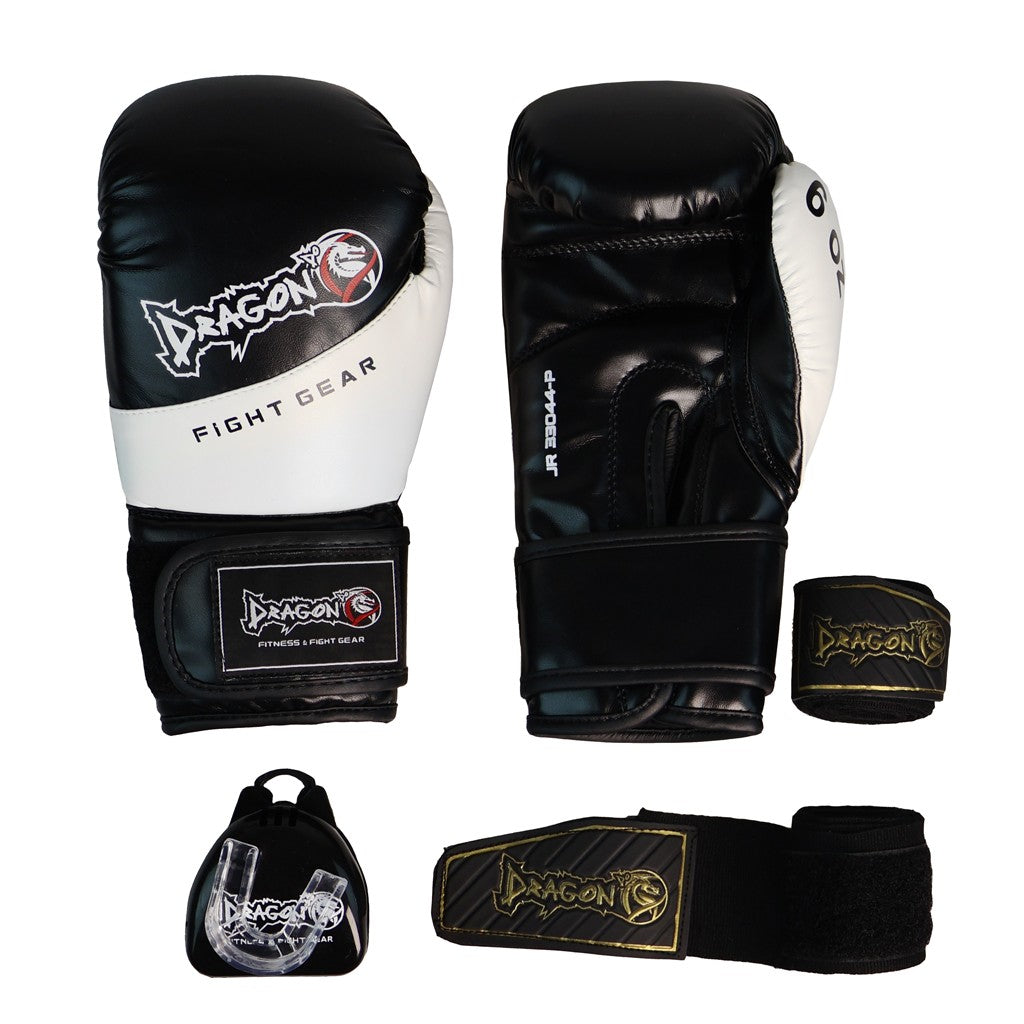 DragonDo 33044-P JR Kinder Boxhandschuhe Set Handschuh+Bandage+Zahnschutz – Trainingshandschuhe für Boxen, Kickboxen und Muay Thai