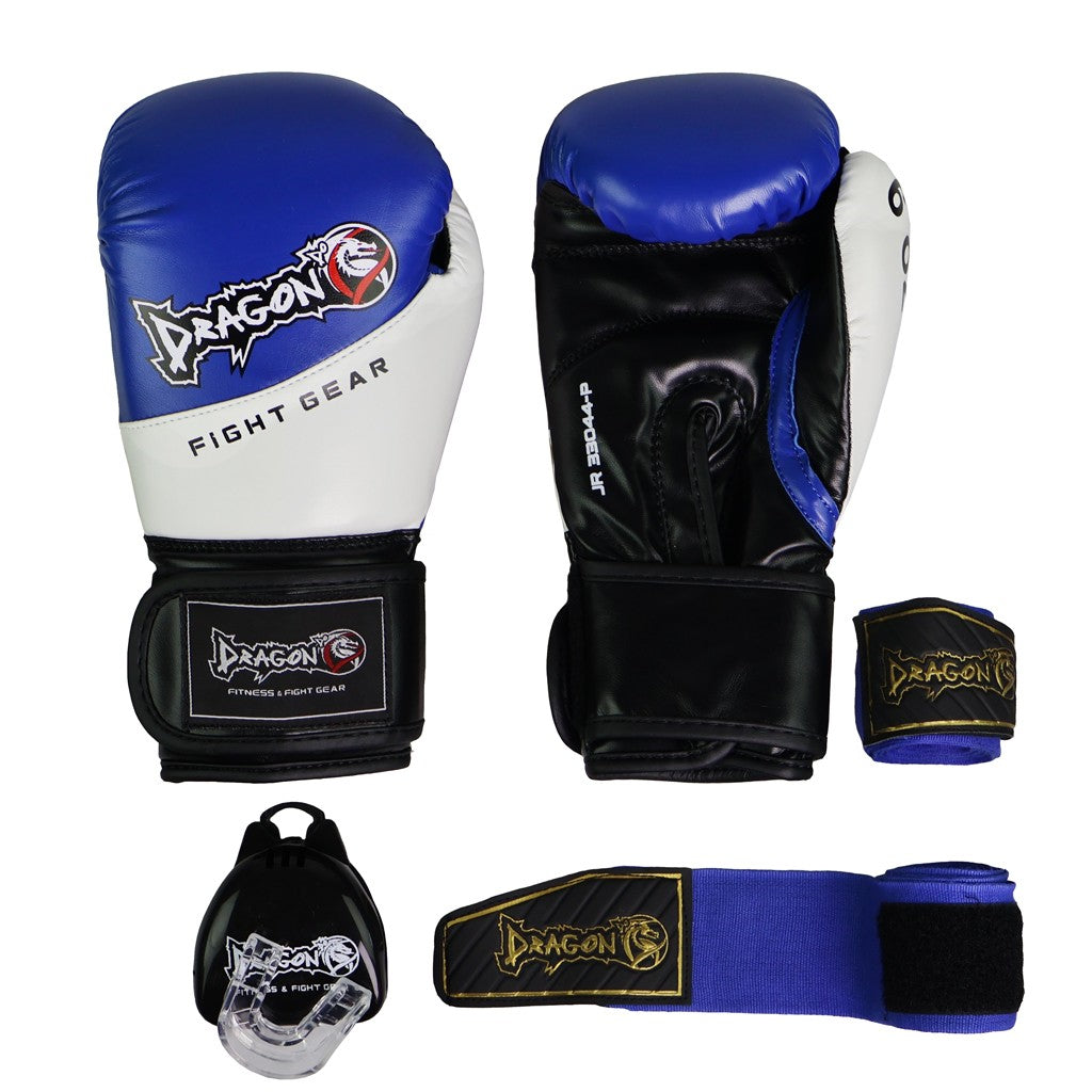 DragonDo 33044-P JR Kinder Boxhandschuhe Set Handschuh+Bandage+Zahnschutz – Trainingshandschuhe für Boxen, Kickboxen und Muay Thai