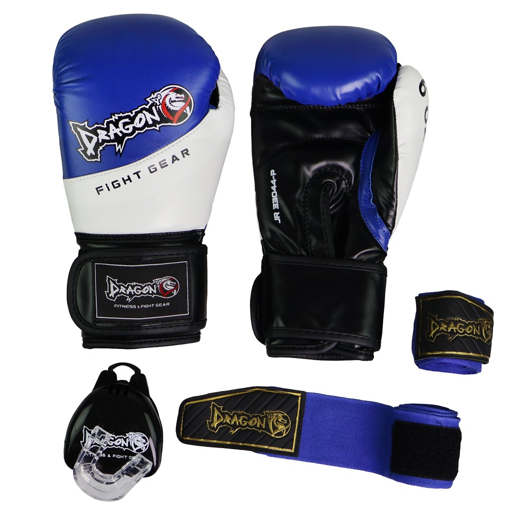 DragonDo 33044-P JR Kinder Boxhandschuhe Set Handschuh+Bandage+Zahnschutz – Trainingshandschuhe für Boxen, Kickboxen und Muay Thai