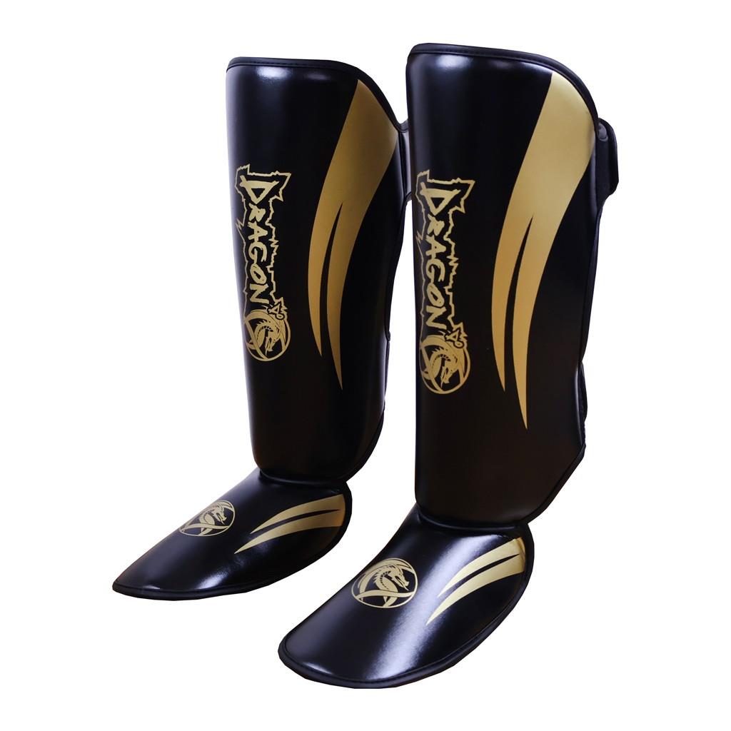 DragonDo 40716-P Schienbeinschoner Schwarz Gold Kickbox-Schienbeinschoner
