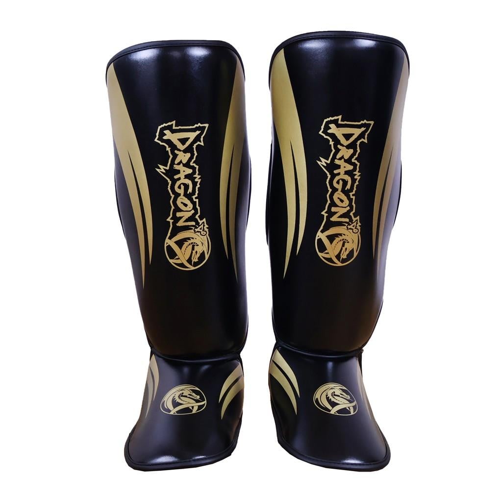 DragonDo 40716-P Schienbeinschoner Schwarz Gold Kickbox-Schienbeinschoner