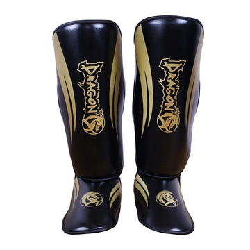 DragonDo 40716-P Schienbeinschoner Schwarz Gold Kickbox-Schienbeinschoner