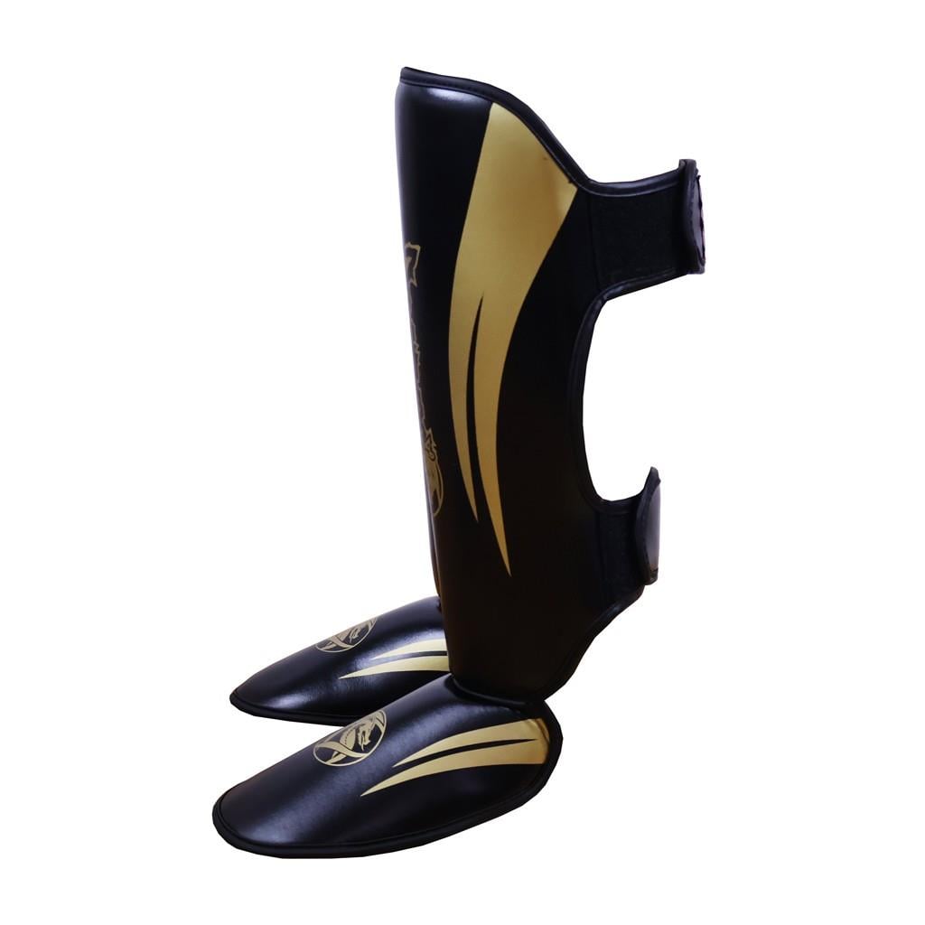 DragonDo 40716-P Schienbeinschoner Schwarz Gold Kickbox-Schienbeinschoner