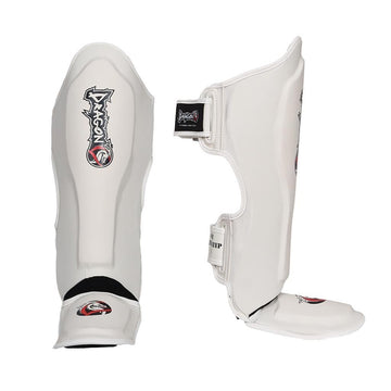 DragonDo 40721-P Muay Thai Kickbox Schienbein- und Fußschutz Weiß – für Training und Wettkampf