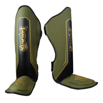 DragonDo 40722-P Legacy II Schienbein- und Fußschutz Kickbox Haki – Fußschutz für Training und Wettkampf