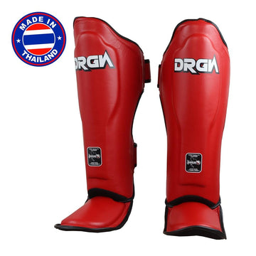 DragonDo DRGN-T51 Schienbeinschoner aus echtem Leder, rot, professionelle Kickbox-Schienbeinschoner