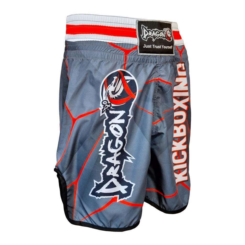 DragonDo KB243 Kickbox-Shorts, Kickbox-Trainingsshorts, graue gemusterte Shorts