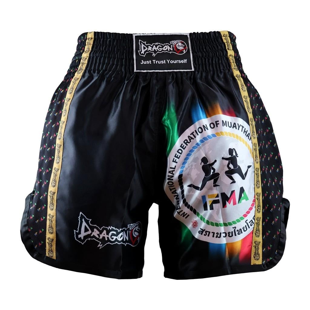 DragonDo MT2025 IFMA Logolu Muay Thai Shorts bedruckt Muay Thai – für Training und Wettkampf
