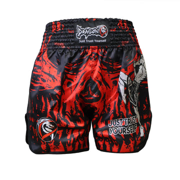 DragonDo MT3012 Muaythai-Shorts mit rotem Totenkopf, digital bedruckte Muaythai-Shorts