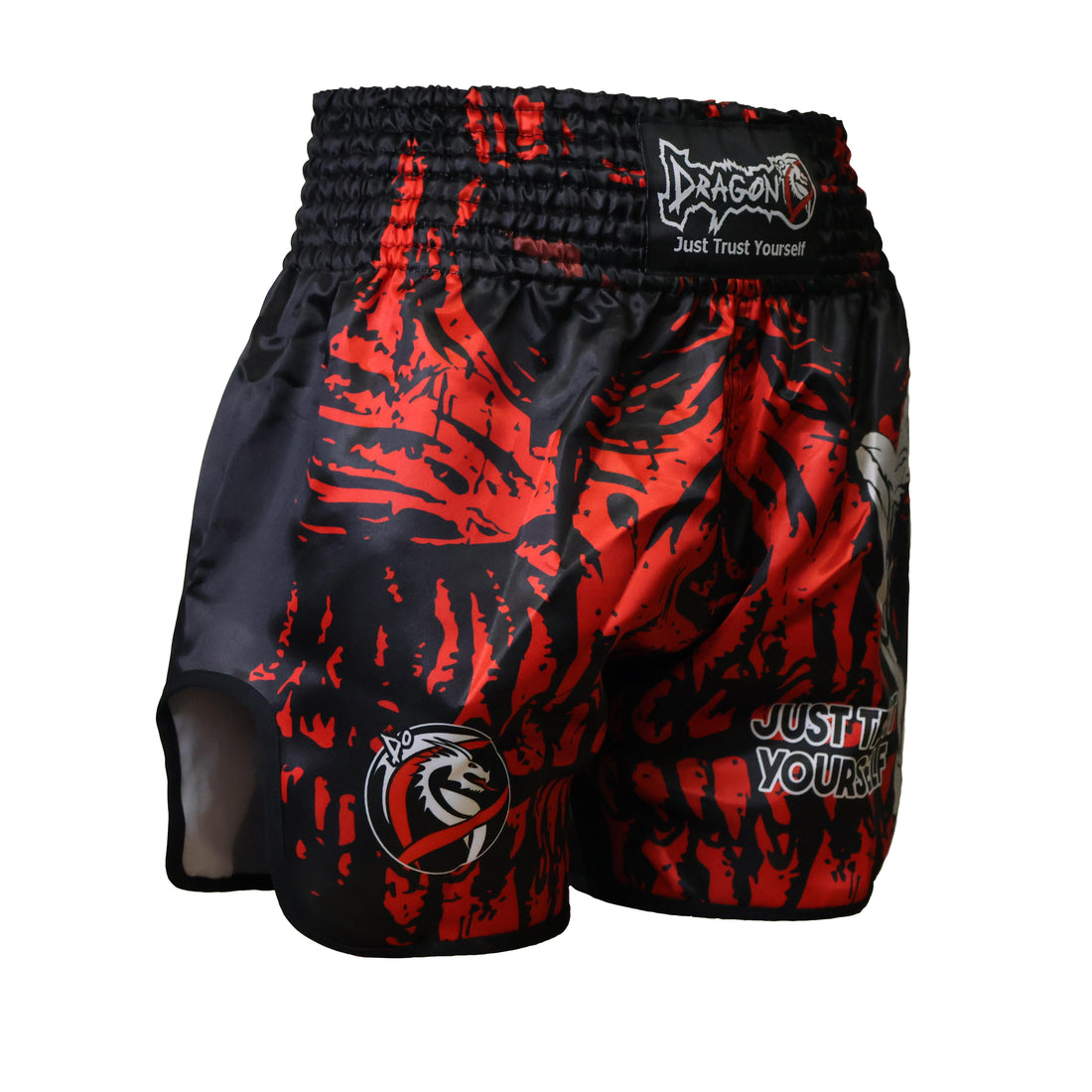 DragonDo MT3012 Muaythai-Shorts mit rotem Totenkopf, digital bedruckte Muaythai-Shorts