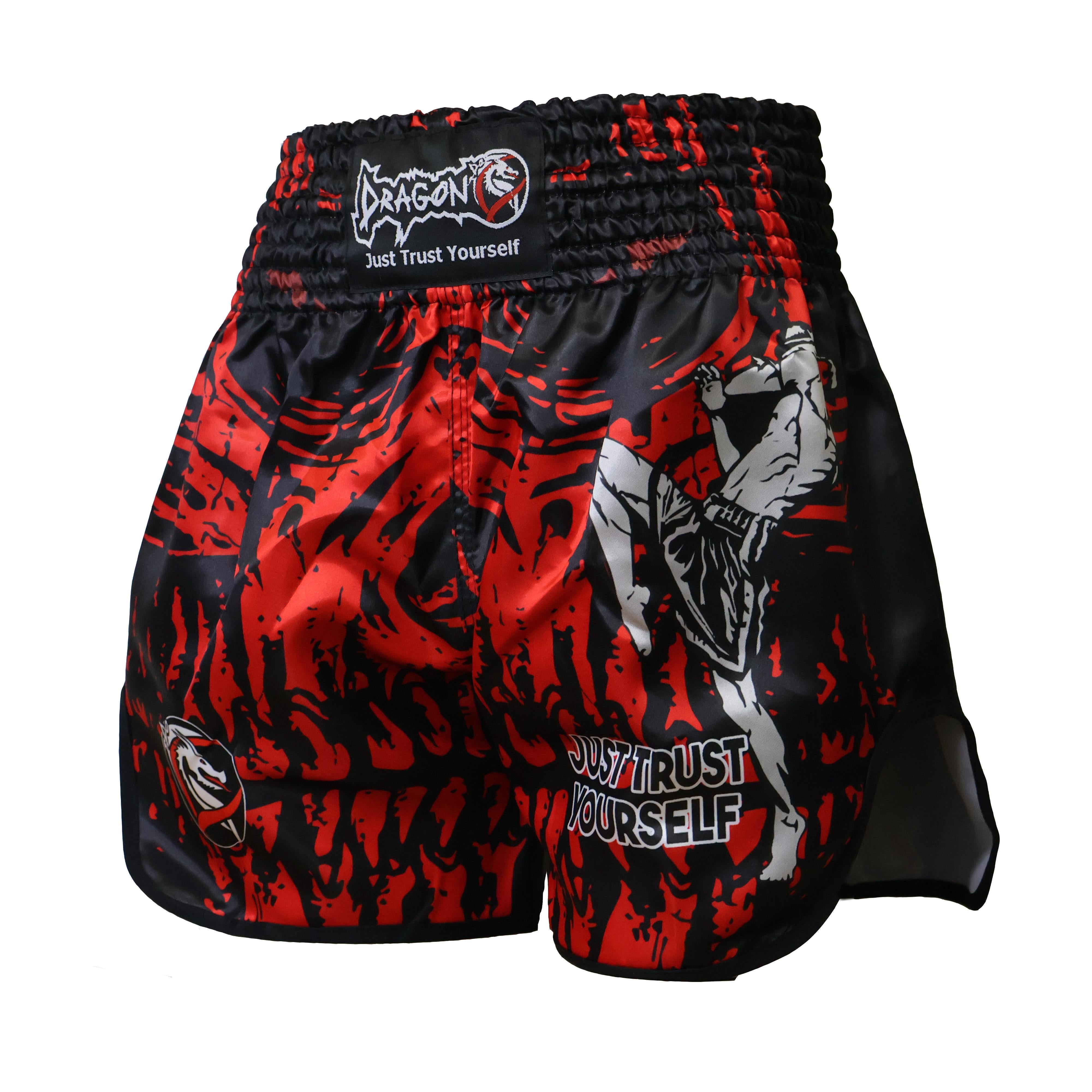 DragonDo MT3012 Muaythai-Shorts mit rotem Totenkopf, digital bedruckte Muaythai-Shorts