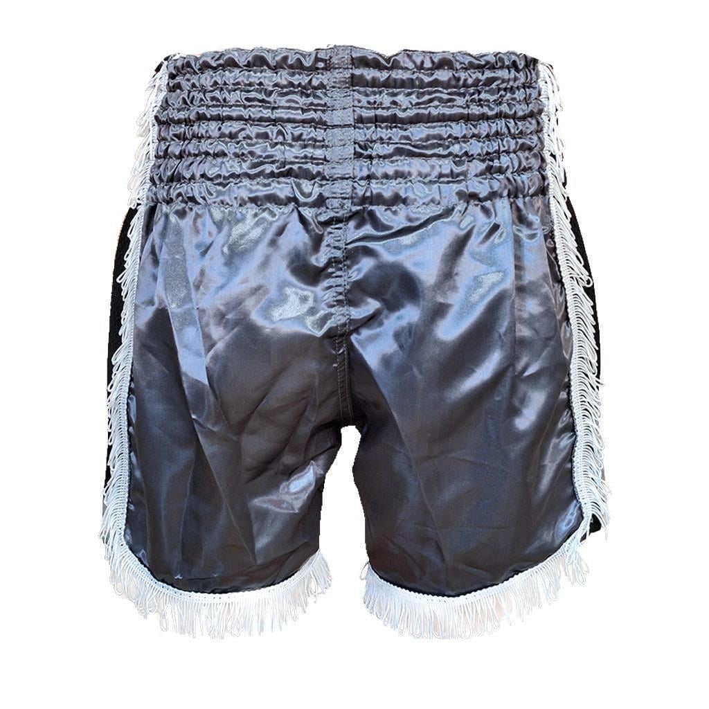 DragonDo MT3020 Apache Muaythai Shorts Anthrazitfarbene Quastenshorts Bestickte Muaythai Shorts