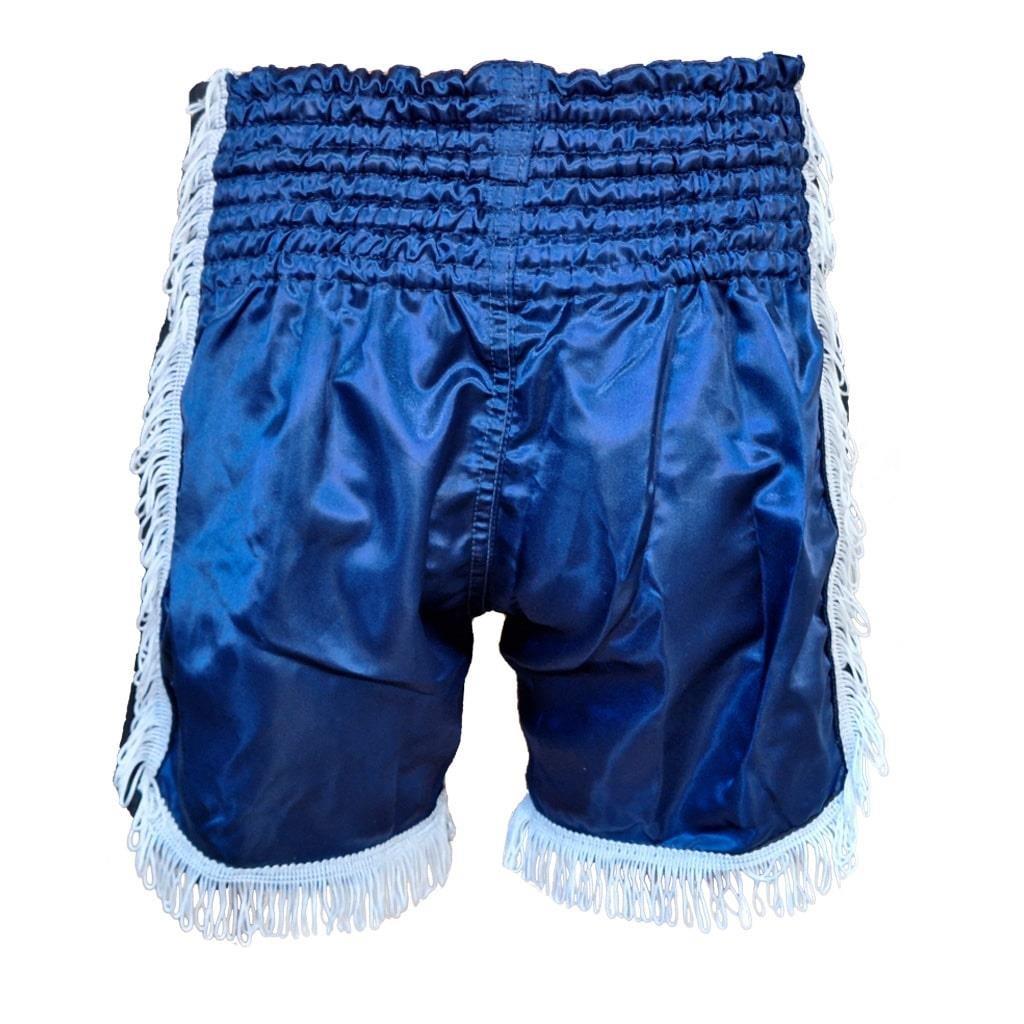 DragonDo MT3020 Apache Muaythai Shorts, Marineblau, Muaythai Shorts mit Quasten und Stickerei