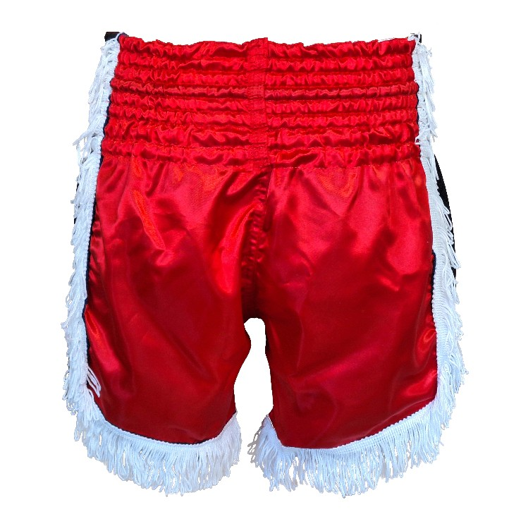 DragonDo MT3020 Apache Muaythai Shorts, rote Quastenshorts, bestickte Muaythai-Shorts