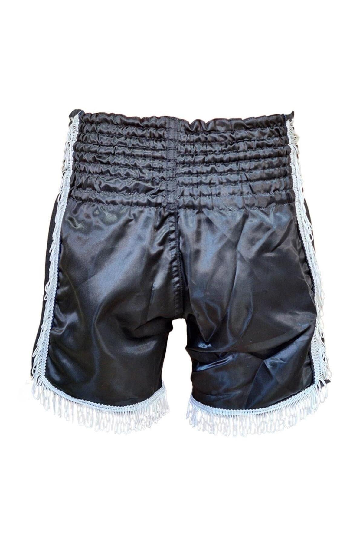 DragonDo MT3020 Apache Muaythai Shorts, Schwarz, Quastenshorts, bestickte Muaythai-Shorts