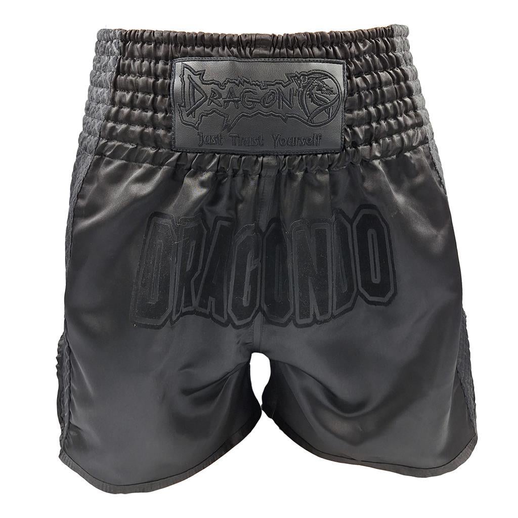 DragonDo MT3025 Schwarze Muay-Thai-Shorts, Schwarze Trainingsshorts