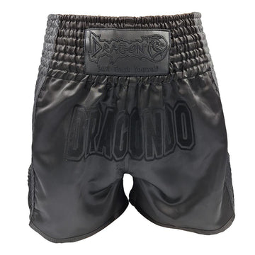 DragonDo MT3025 Schwarze Muay-Thai-Shorts, Schwarze Trainingsshorts