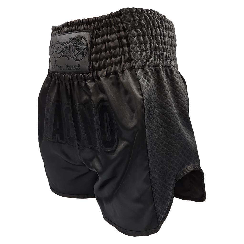 DragonDo MT3025 Schwarze Muay-Thai-Shorts, Schwarze Trainingsshorts