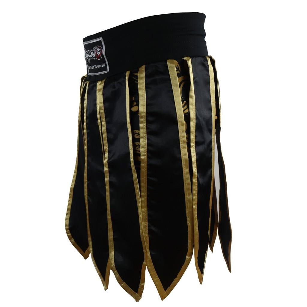 DragonDo MT3031 Muay Thai Kickbox-Shorts, Leggings mit Quasten, Schwarz