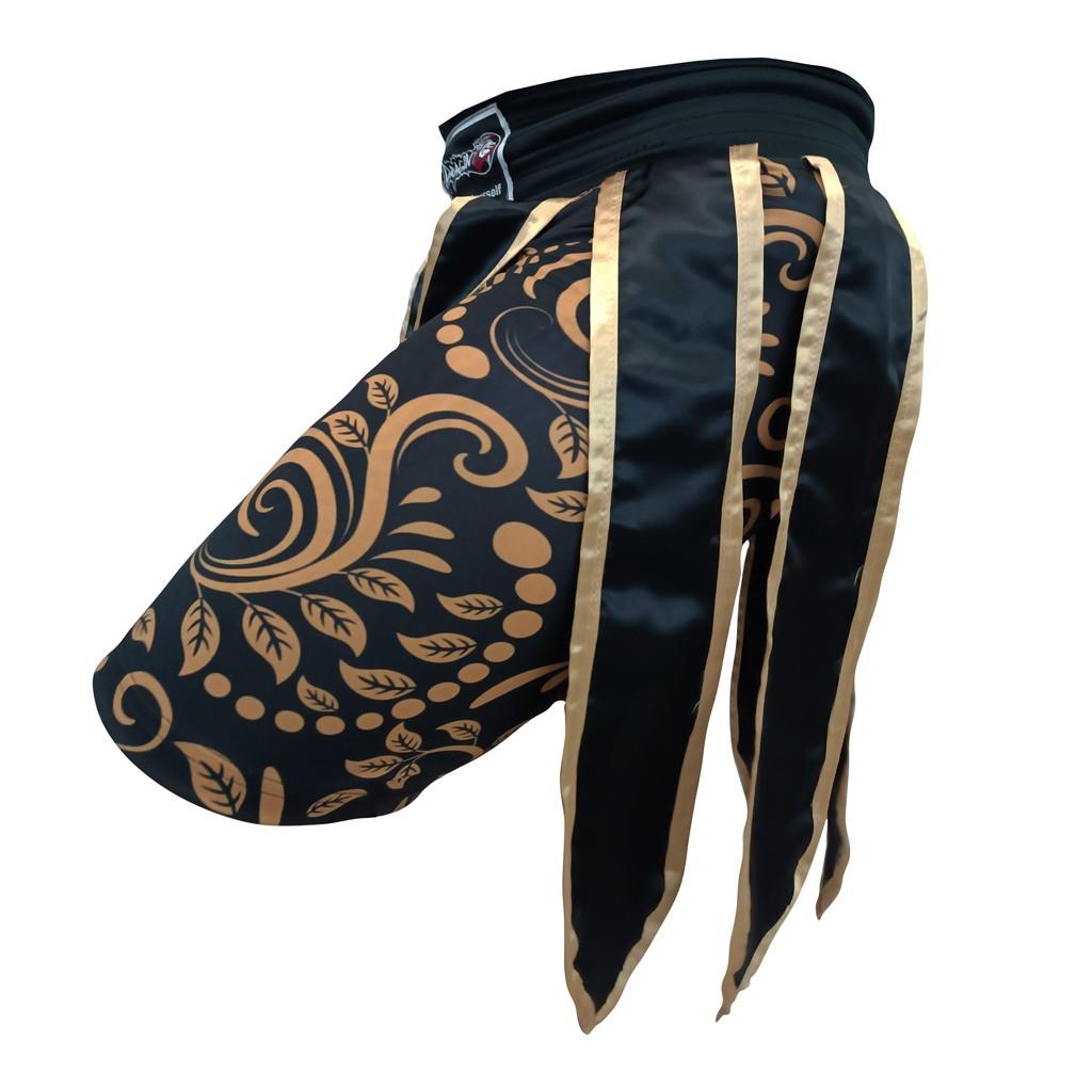 DragonDo MT3031 Muay Thai Kickbox-Shorts, Leggings mit Quasten, Schwarz